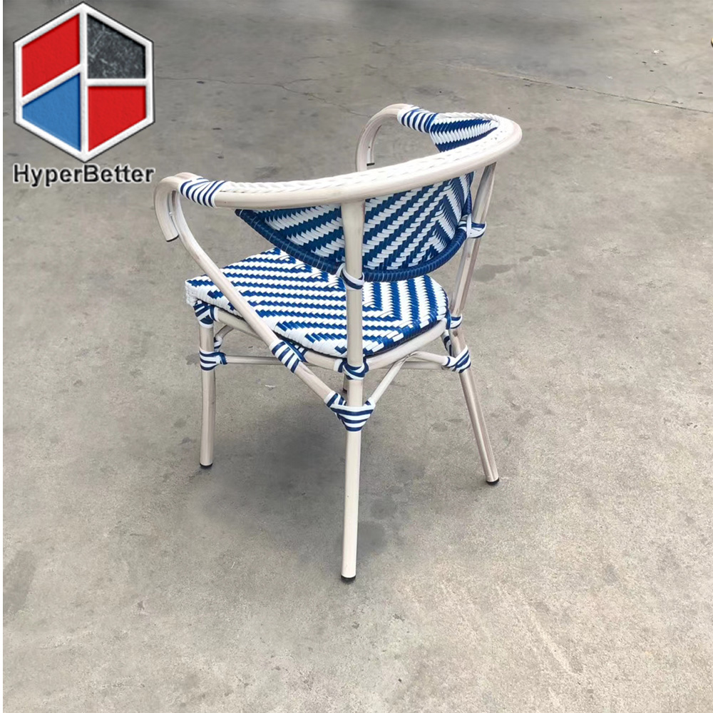 Blue rattan Armrest Parisian bistro woven chair, welcome customize the rattan chairs