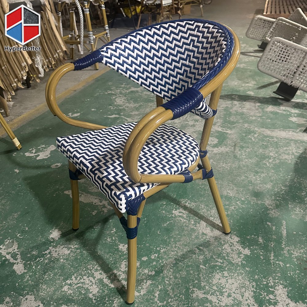Blue&White Rattan Woven Cafe Armchair
