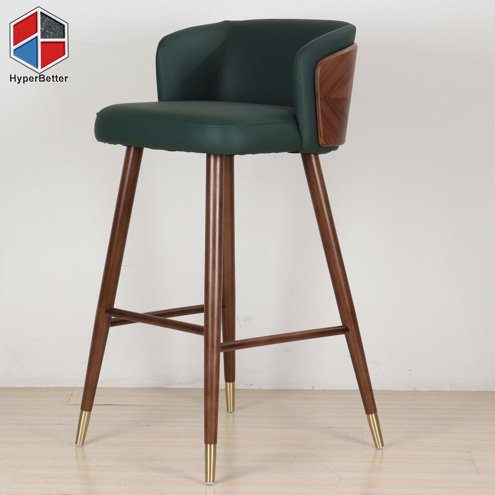 Retro Green Leather Bar Stools