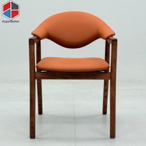 Minimalist Solid Wood Orange Microfiber Leather Chair