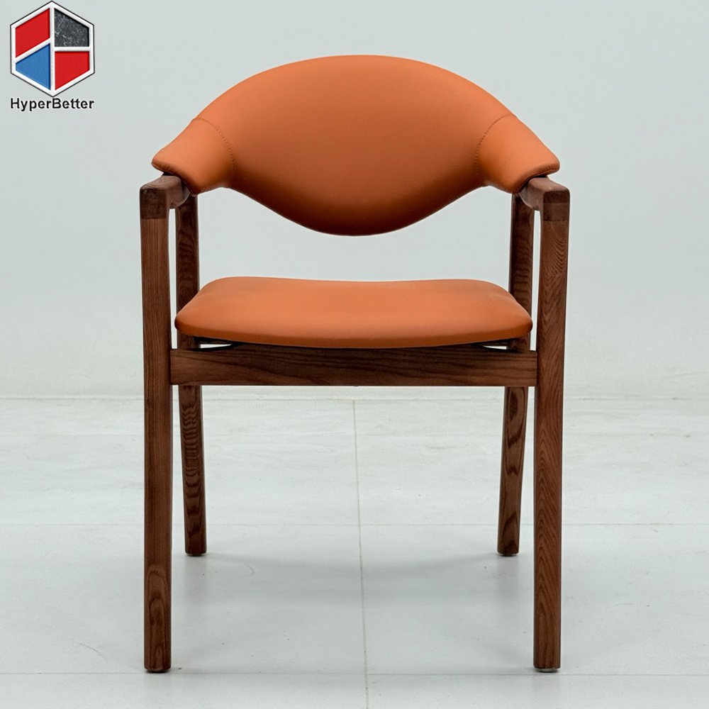 Minimalist Solid Wood Orange Microfiber Leather Chair