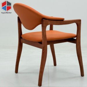 Orange Leather Wood Chairs 1