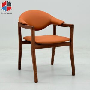 Minimalist Solid Wood Orange Microfiber Leather Chair