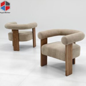 Wooden Frame Camel Velvet Chairs