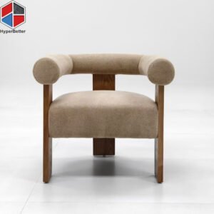 Wooden Frame Camel Velvet Chairs