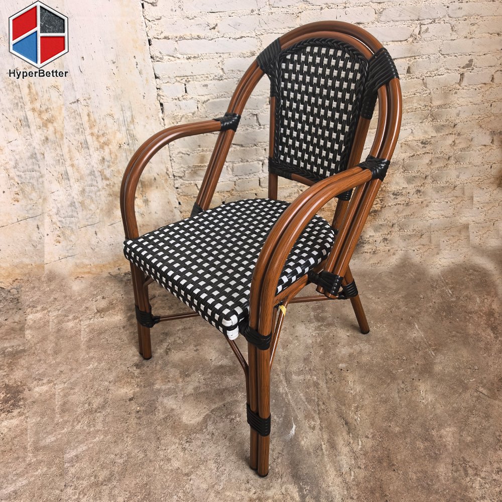 Black & White Plastic Rattan Arm Chairs